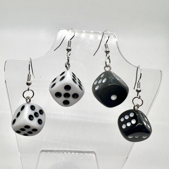 Dice Earrings - Las Vegas Earrings - Dangle Earrings - Retro Toy Earrings - Picture 1 of 10